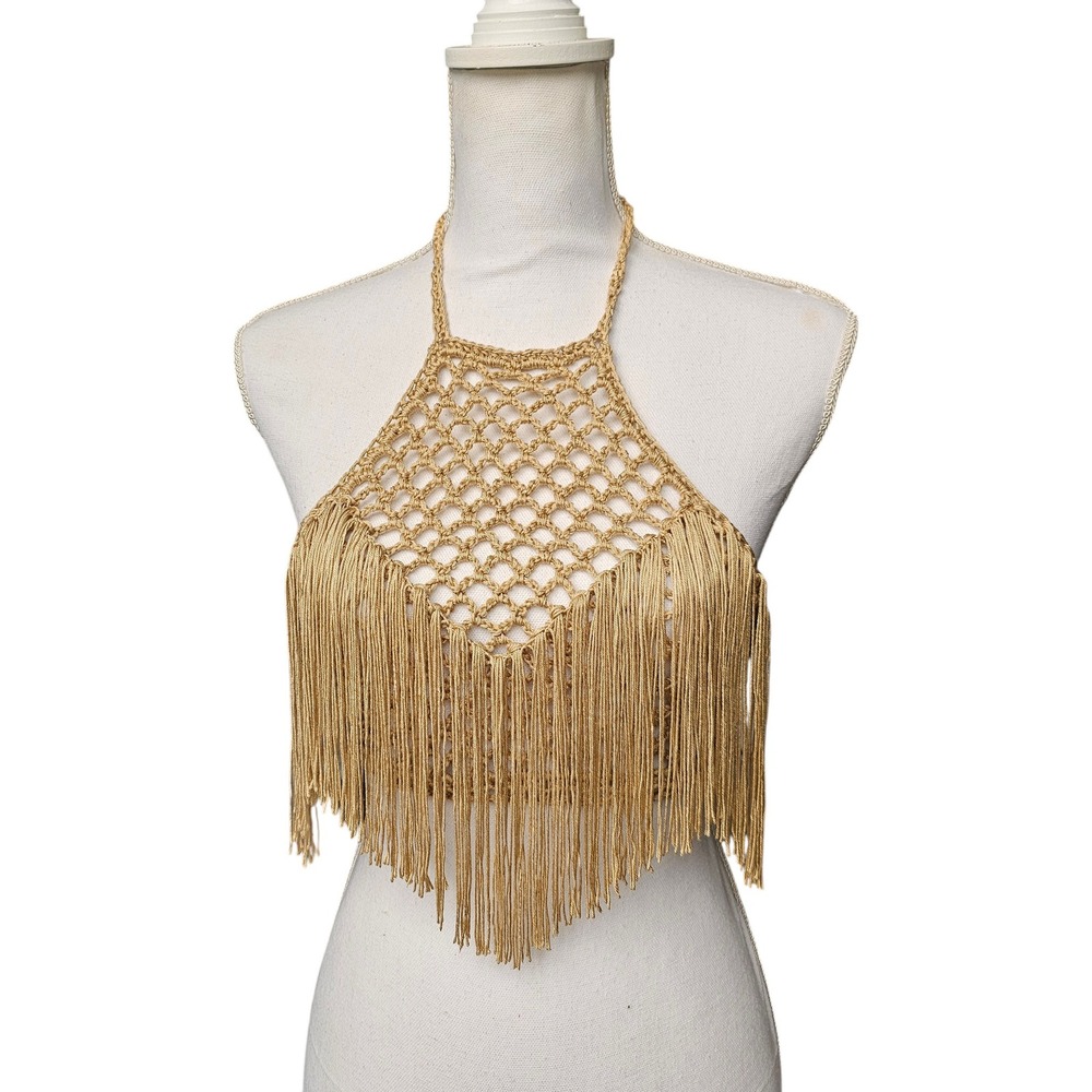 Handmade Crochet Fringe Halter Top, Festival Top, Boho Crochet Fringe Top
